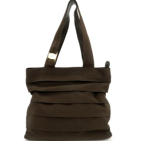 Ferragamo Handbags - 💎✨Beautiful✨💎Authentic Ferragamo Vara Logo Canvas Tote Bag Shoulder Bag Brown